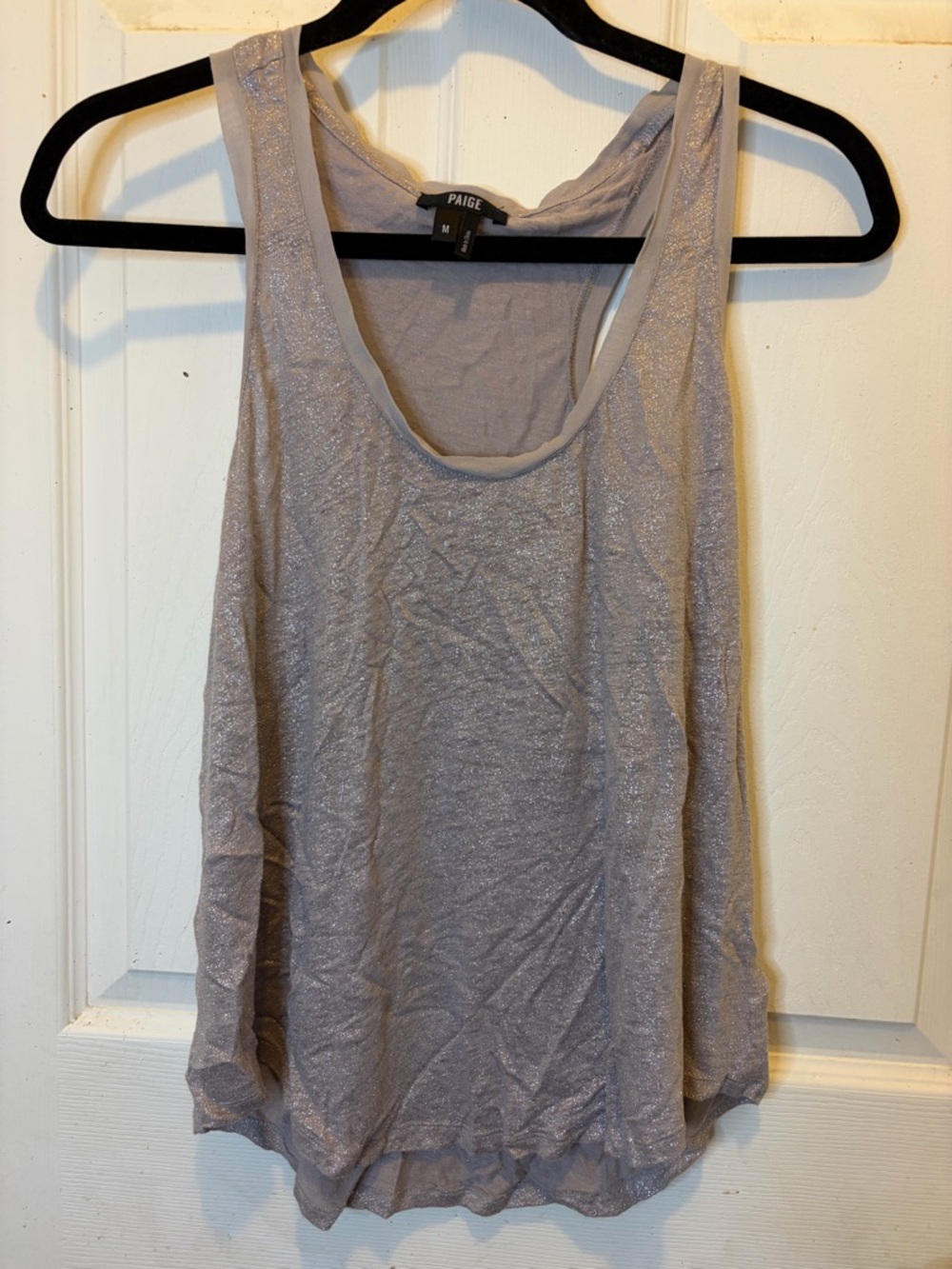 PAIGE Metallic Taupe Silk/ Linen Scoop Neck Tank Top